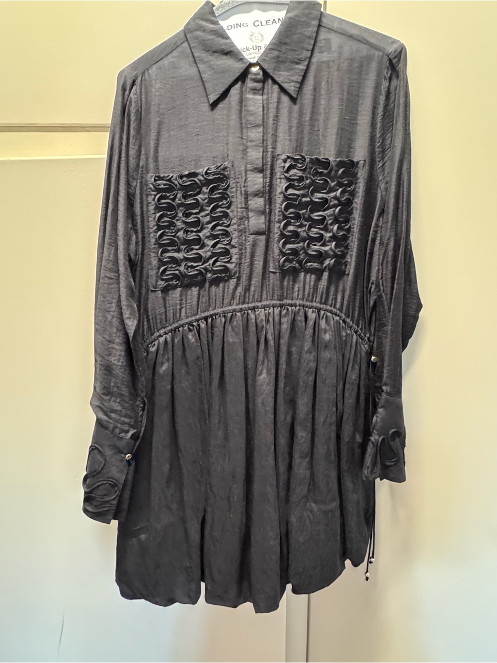 Long Sleeve Black Textured Panel Dress